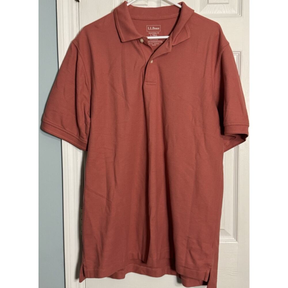 LL Bean Men’s Traditional Fit Short Sleeve Pink Polo, Large Tall